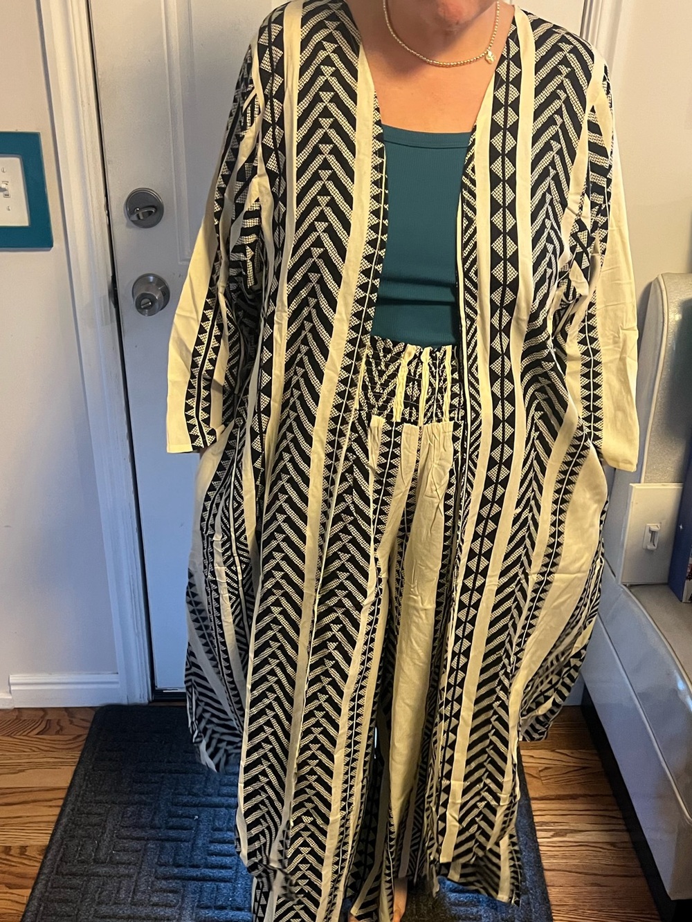 Wide Leg Printed Palazzo Pants in Black & Cream